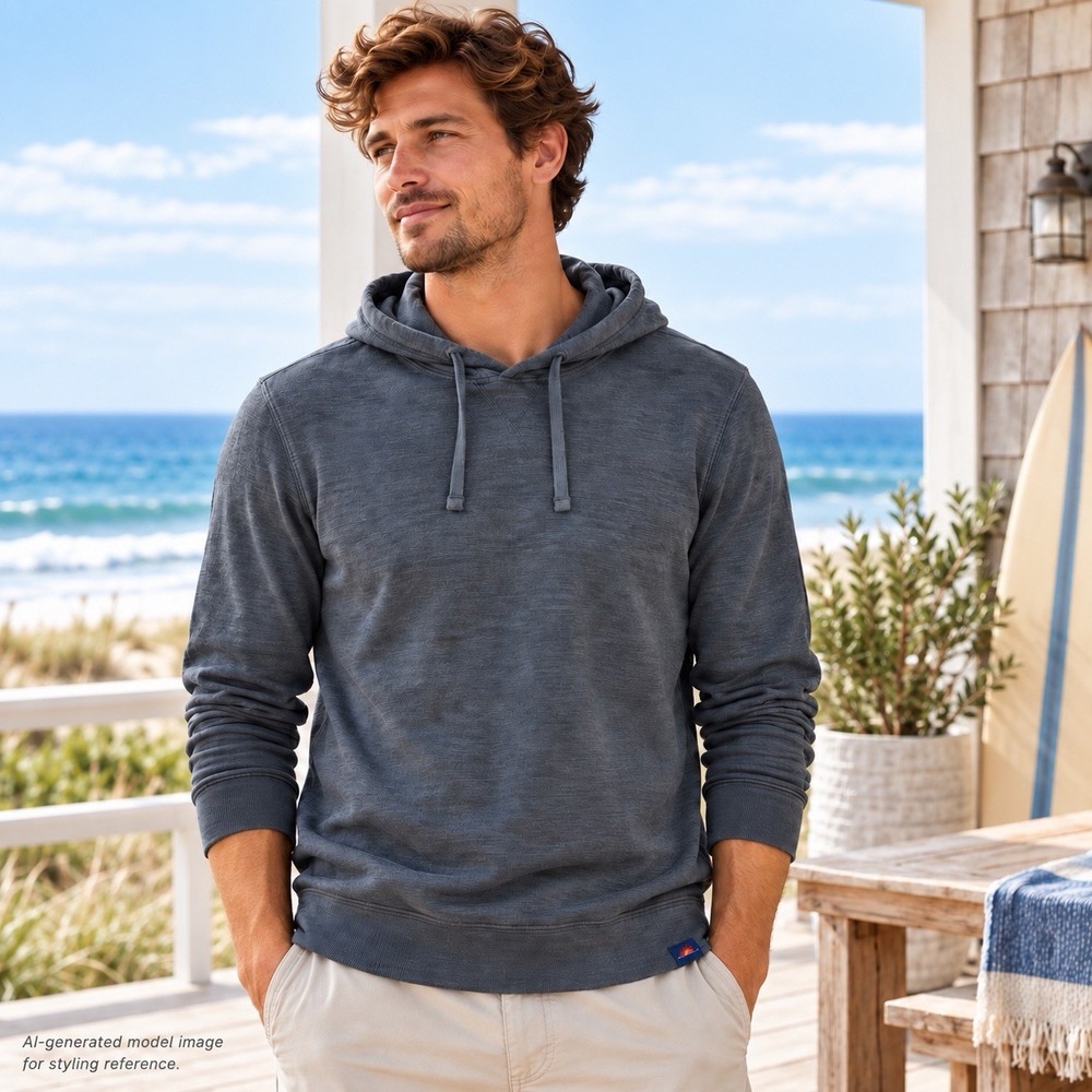 Faherty Sunwashed Slub Hoodie Men's M Graphite Organic Cotton Pullover Coastal